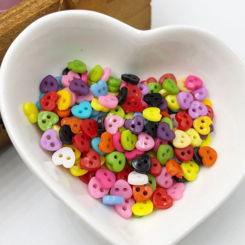 100PCS 6mm Plastic Heart Round Star Flower Square Mixed Mini Buttons Sewing 2 Holes Tiny Doll Clothes Button For Scrapbook PH209: 2