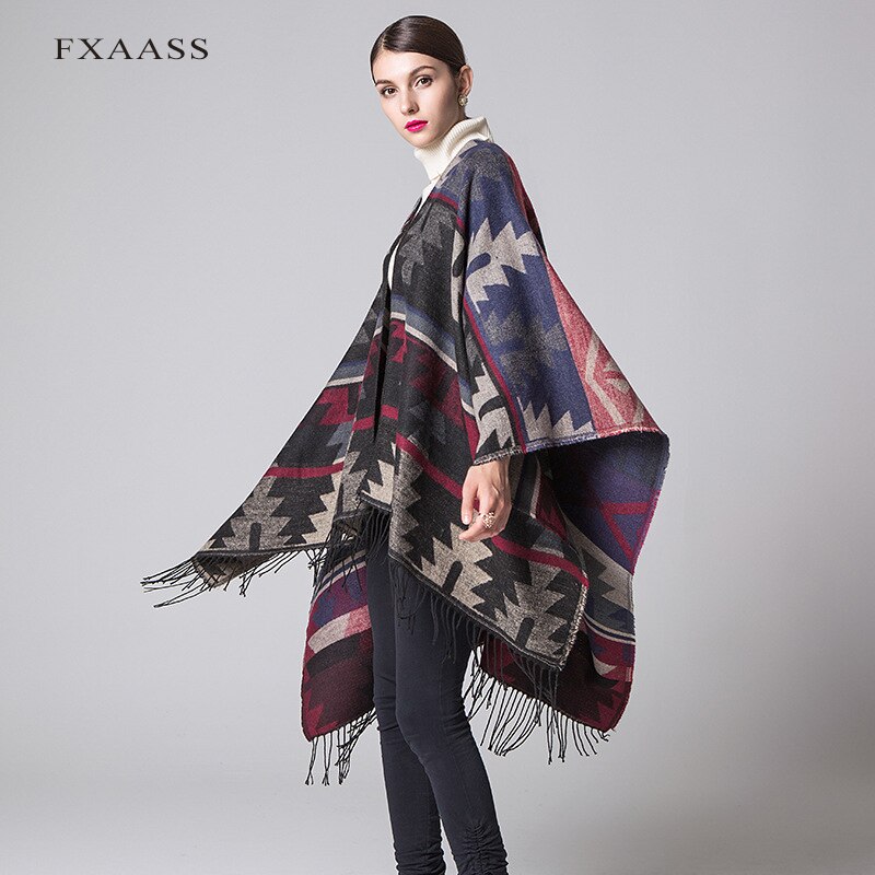 Fxaass høst/vinter sjal indisk poncho kvinner skjerf kappe luksus dusk kashmir skjerf varm pashmina
