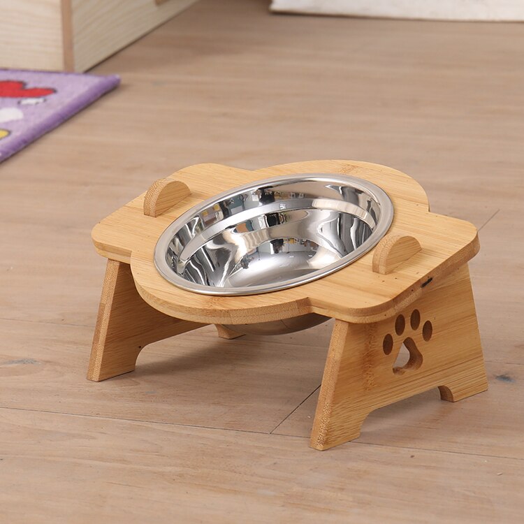 Cuencos de cerámica para perros y gatos, cuencos de acero inoxidable para comida de mascotas, vajilla de agua, cuenco con marco de bambú, suministros para mascotas: Single bowl stinless