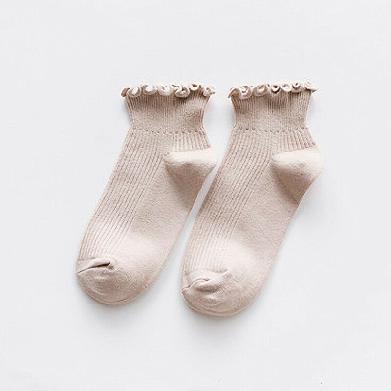 Bonne saine femmes chaussettes mignon couleur unie cheville haute décontracté respirant chaussettes: Beige