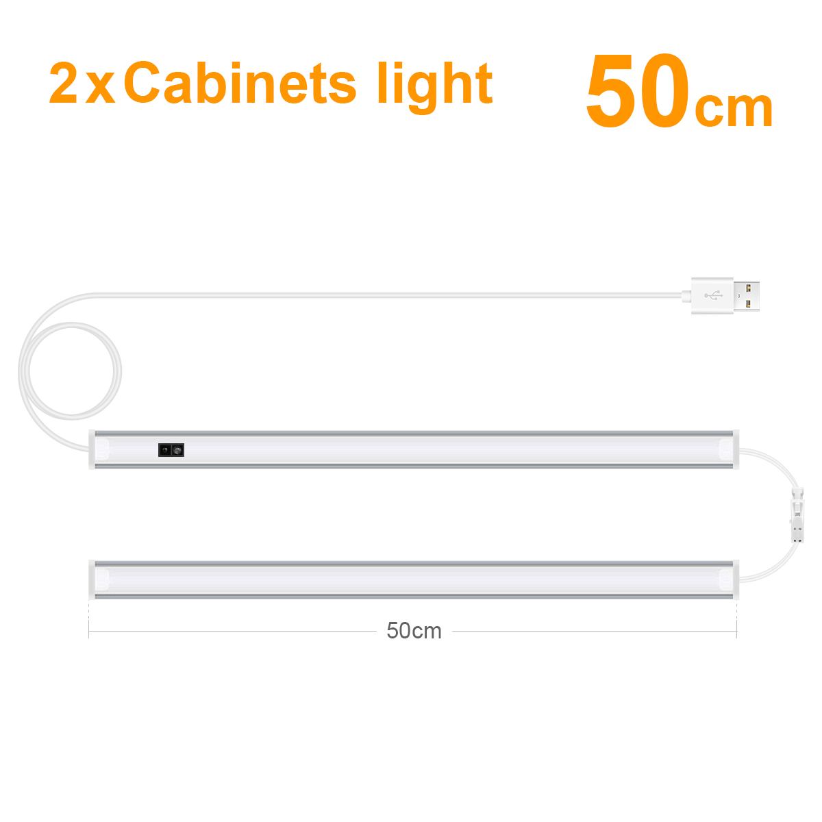 Led-ljusramp i aluminium för köksskåp, beröringsfri rörelsesensorlampa för skåpbänkskiva: Varm vit / Vit