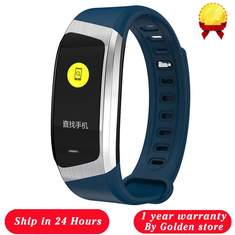 E18 smart band farve berøringsskærm tryk pulsmåler sport armbånd  ip67 vandtæt fitness tracker smart armbånd: Blå sølv