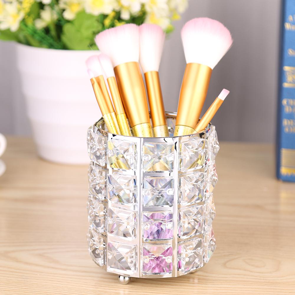 Crystal Makeup Organizer Metal Storage Box European style Eyebrow Pencil Lipstick Holder Makeup Brush Holder Cosmetic Organizer