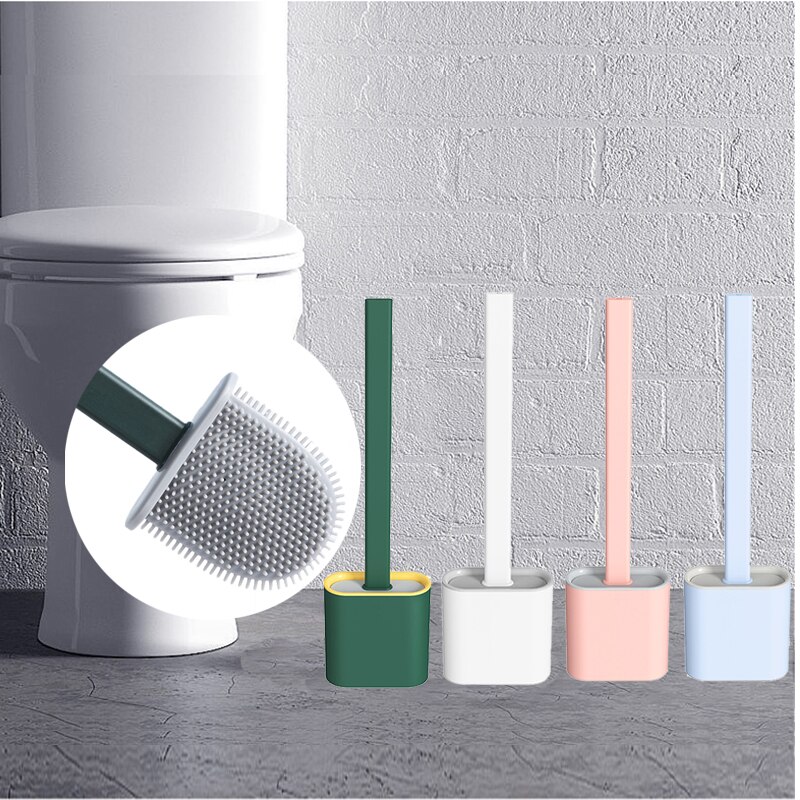 Brosse WC Silicone tête plate brosse souple à poils souples avec support de séchage rapide ensemble brosse de nettoyage pour accessoires WC-1