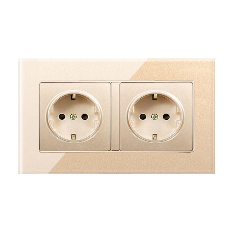 PSSRISEWall Crystal Glass Panel 146*86 Multi Way Power Socket Plug Grounded 16A EU Standard Electrical Outlet Double Socket stri