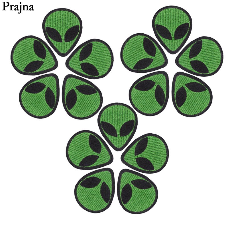 Prajña Ufo Patch 10 Stuks Alien Ijzer Op Patches Groene Gezicht Geborduurde Stickers Voor Jeans Zak Diy Ornamenten Applicaties