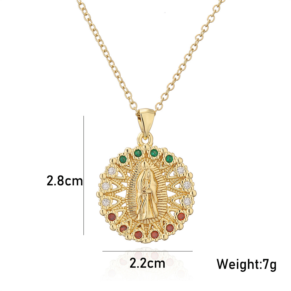 NEWBUY Women's Religious Jewelry Copper CZ Zircon Inlay Virgin Mary Pendant Stainless Steel Chain Necklace