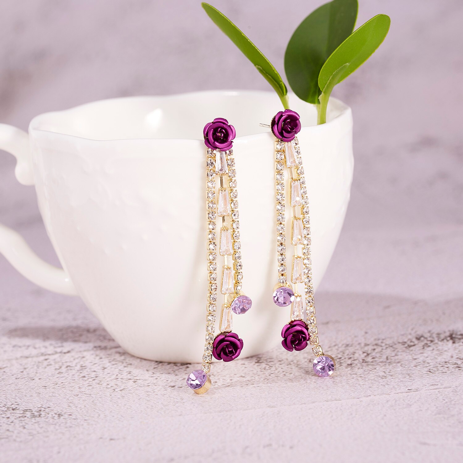 Rose Flower Dangle Oorbellen Voor Vrouwen Lange Tassel Shiny Rhinestone Earring Wedding Party Engagement Sieraden: 7