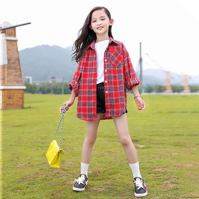 Camisas a cuadros para niñas, Tops de manga larga para niñas de 6, 8, 10, 12 y 14 años, primavera y otoño, novedad de: Rojo / 14