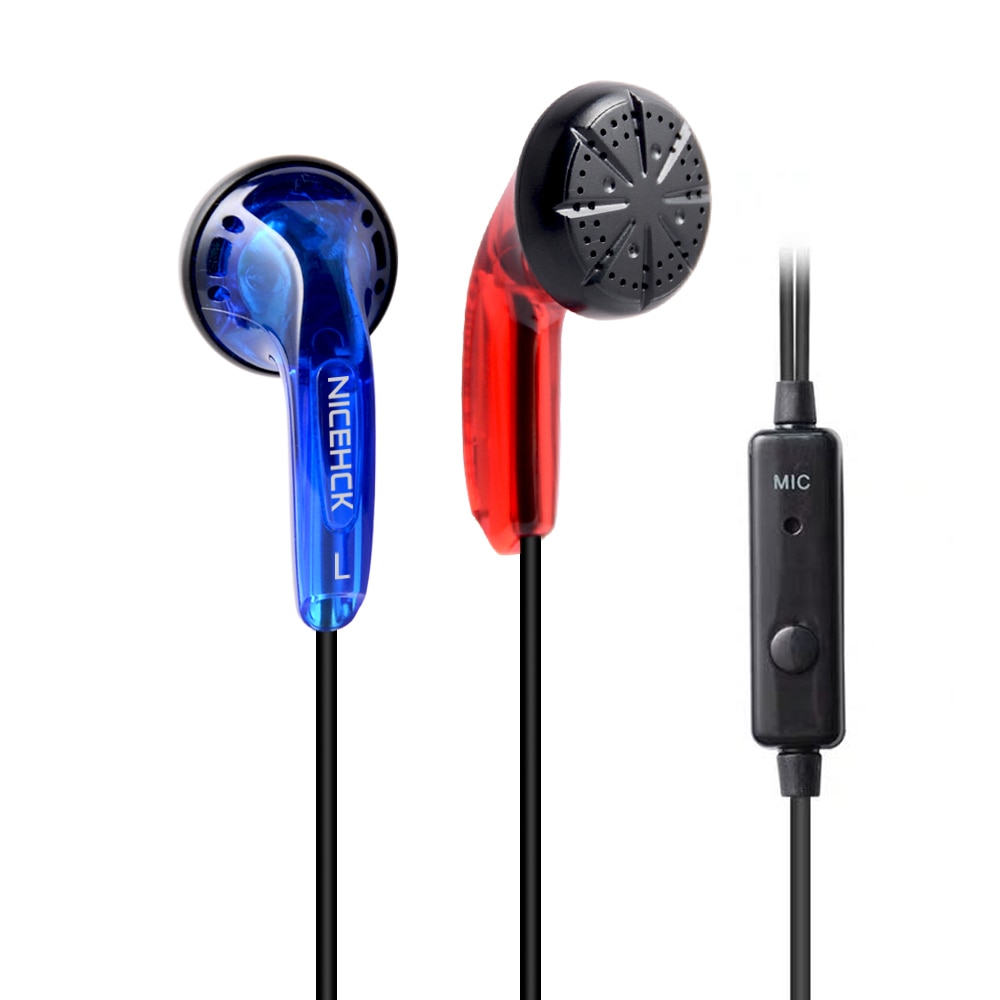 NiceHCK-auricular de alta fidelidad sin huellas, dispositivo de audio con cable HD de 3,5mm, controlador dinámico de 15,4mm, micrófono ME80/EB2/B40: Clear Red Blue Mic