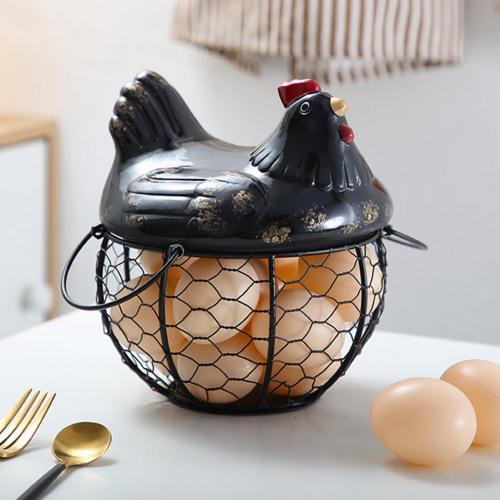 Ceramic Iron Egg Storage Basket Snack Fruit Basket Collection Ceramic Hen Ornaments Decor Kitchen Accessories: black