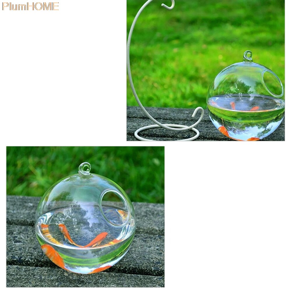 Aquarium en verre suspendu de forme ronde 12cm, bocal à poissons, Vase à fleurs, boule transparente, fait à la main✖12cm