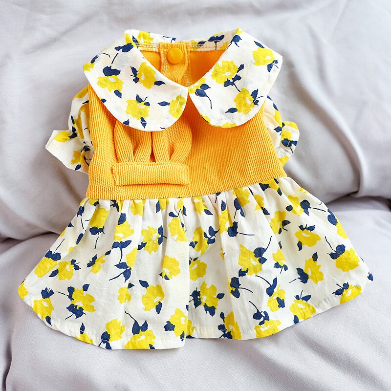 PETCIRCLE ropa de perro Pequeña Flor Amarillo vestido de pana de perro pequeño cachorro de gato para mascota toda la temporada Bonito traje para mascotas ropa falda
