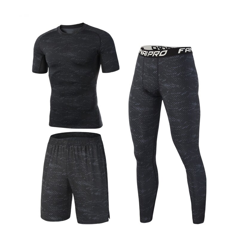 Mannen Pro Sport Fitness Pak Set Looptraining T-shirt Basketbal Strakke Korte Mouw Compressie Sneldrogend Ondergoed: 01 / M