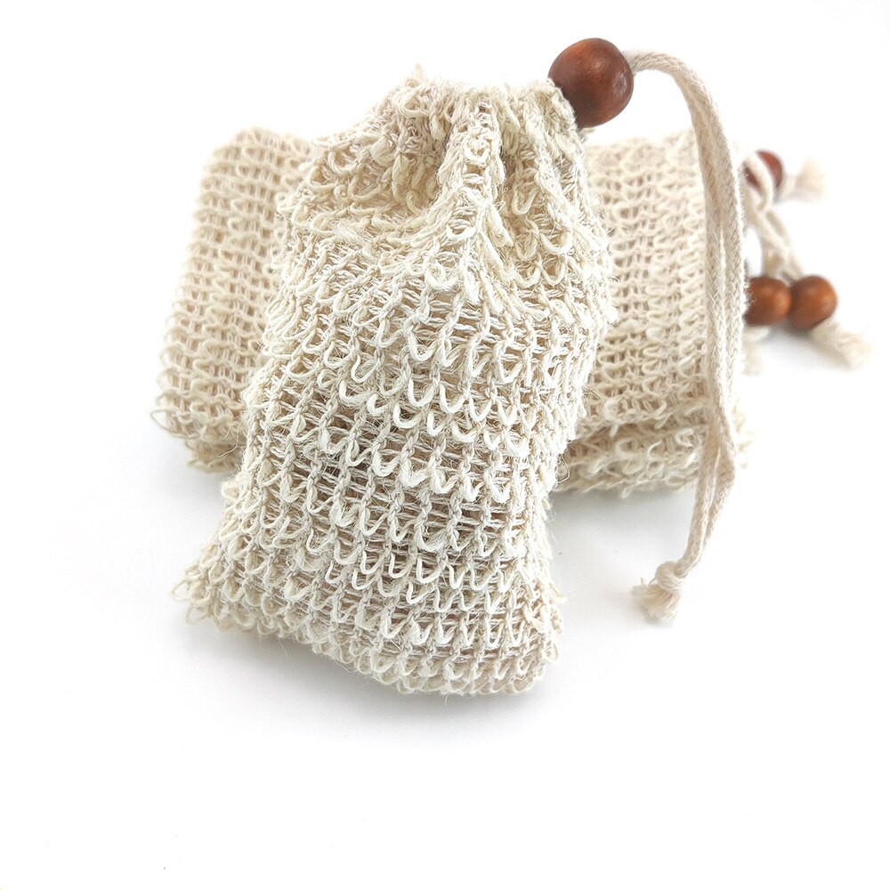 5Pc Natural Exfoliating Eco-firendly Soap Bag Organic Sisal Hemp Bag Soap Bags With Rope For Bathroom