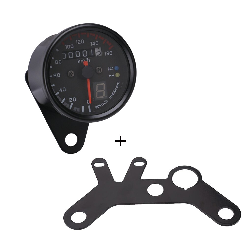 Universal Motorcycle Cafe Racer Speedometer odometer Gauge 0-160 km/u Instrument with LED Indicator: With Bracket-B