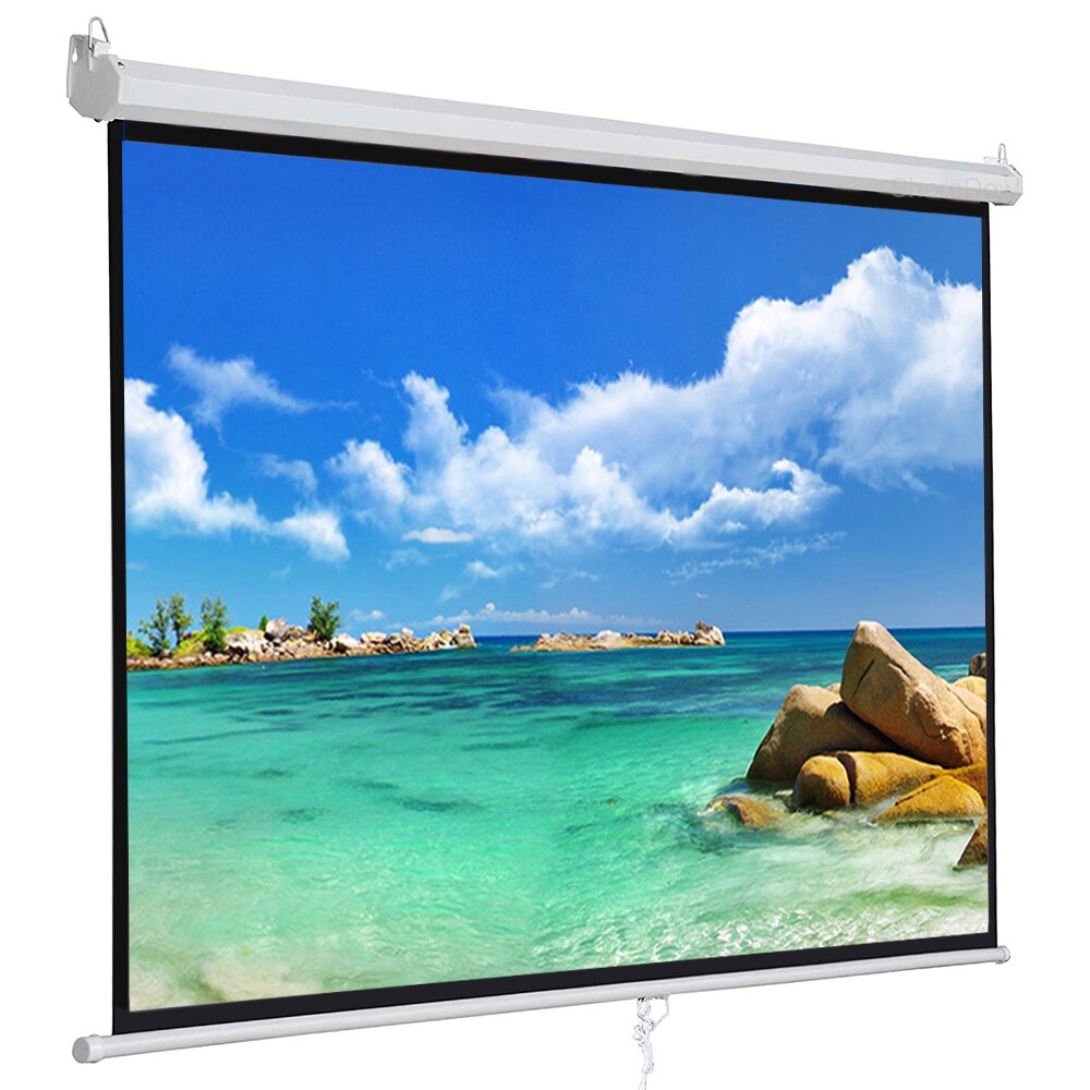 60-100 Inch 4:3 Matte White Manual Pull Down Auto-Locking Wall Mounted Projector Screen For Indoor Outdoor Office Games