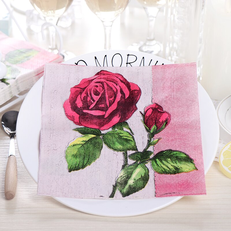 33x33cm 20 hojas de papel rosa con flores servilletas para decoupage tejidos de decorativos de flores vajilla desechable para fiestas de bodas: 04