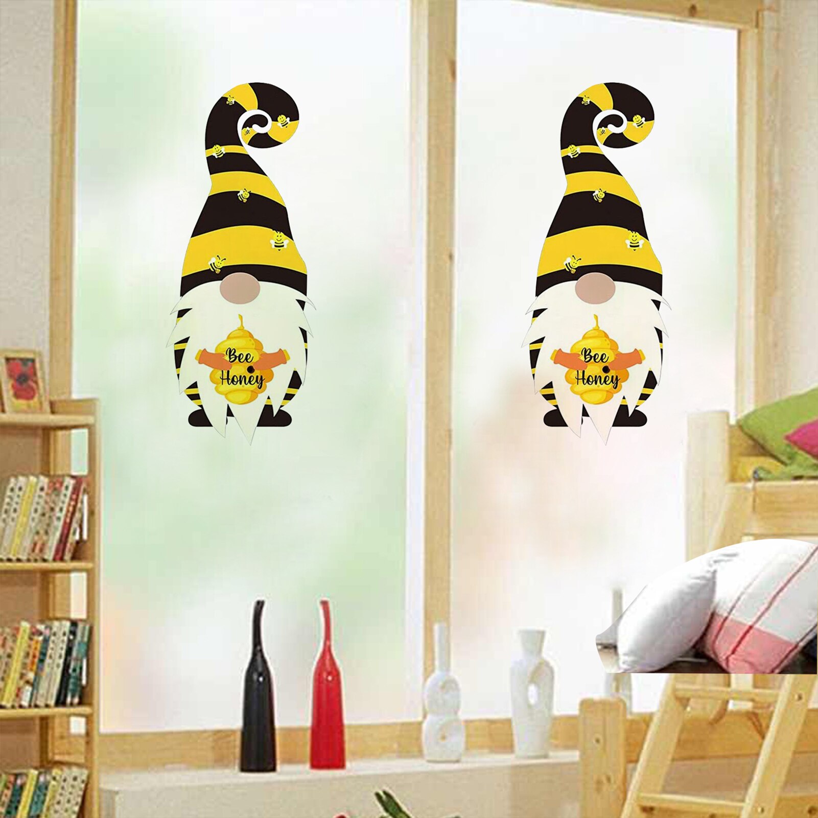 Autocollant de fenêtre en PVC, 5 pièces, dessin animé, bourdon d'abeille, Gnomes d'abeille, autocollant de fenêtre