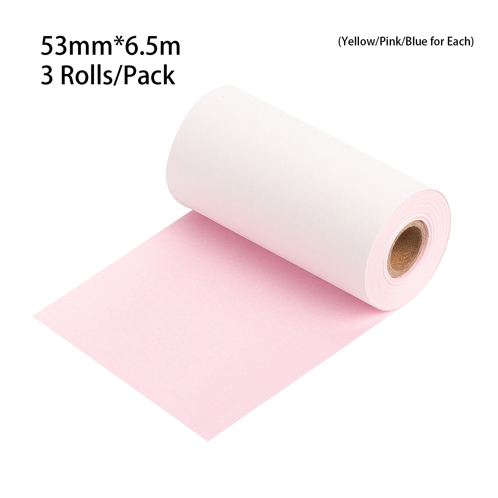 Aibecy 3 Rollen Thermisch Papier Zwart Op Geel/Roze/Blauw 53Mm * 6.5M Compatibel Met Phomemo m02/M02S Thermische Printers