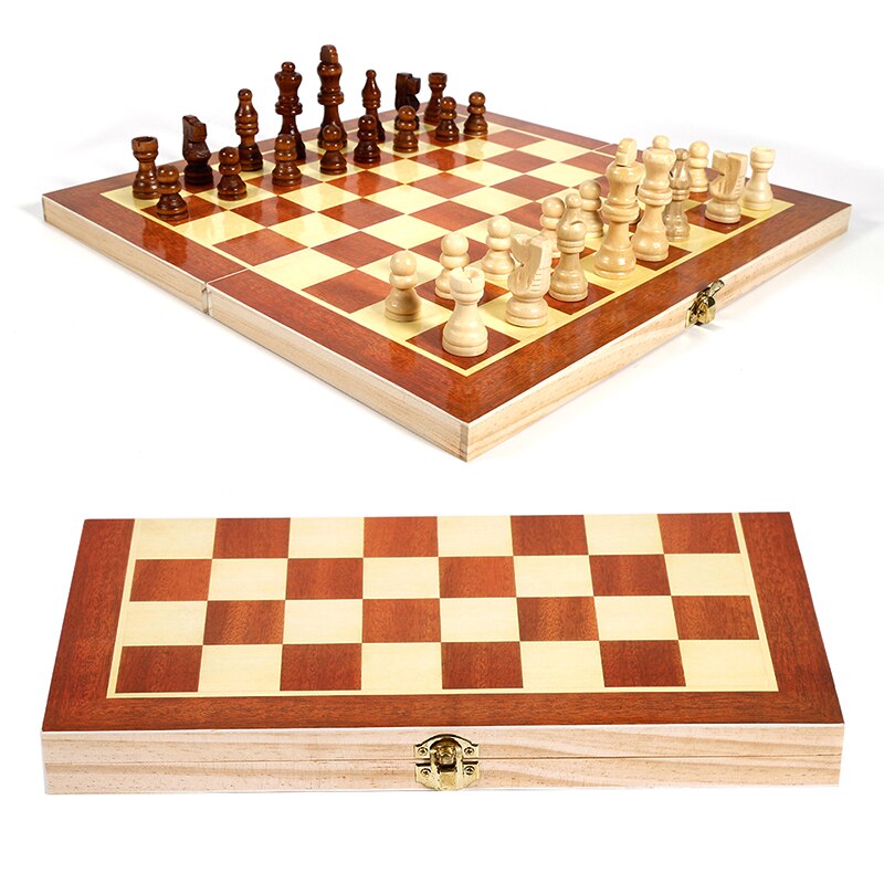 34x34cm Wooden International Chess Set Funny Folding Folable Wooden International Chess Set Board Game Portable Trip Toy