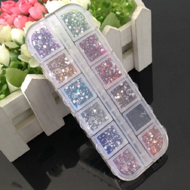 Joylove 2 Mm 12 Kleuren Nail Decoratie Ronde Box Set Steentjes Shinny Nail Art Decoraties