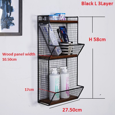 Punch-Free Wrought Iron Wall Shelf, Retro Solid Wood Partition Rack: Red