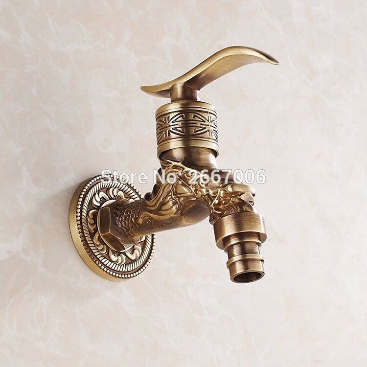 Art Carved Antique Bronze Plated Washing Machine Faucet Bibcocks Tap Wall Outdoor Garden Bibcok Torneira GI117