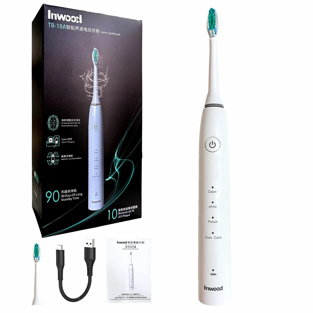 Blød, miljøvenlig elektrisk tandbørste, bløde børstehår, elektronisk tandbørste til voksne og børn: Guld