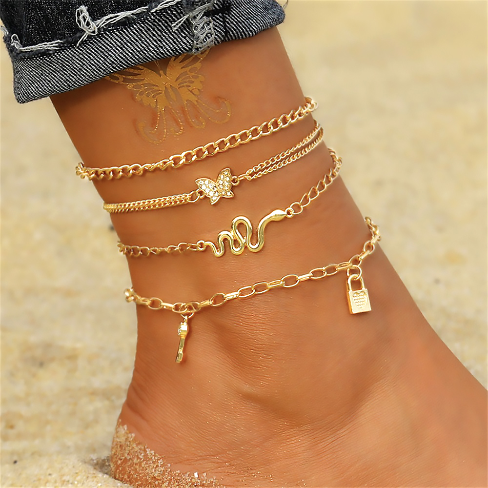 FNIO-Conjunto de tobilleras con dijes bohemios para mujer, pulsera de tobillo con luna y estrella en la pierna, cadena de pie, joyería de playa femenina: Bronce antiguo plateado