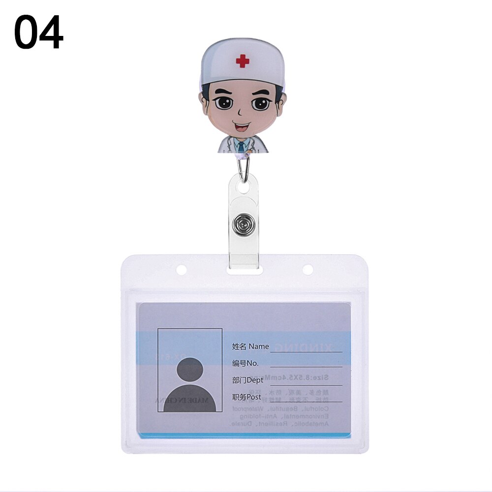 1Set Nette Cartoon Business Arbeit Karte Name Tags Krankenschwester Arzt ID Abzeichen Halter mit Versenkbare Reel Versenkbare Metall Clip: 04