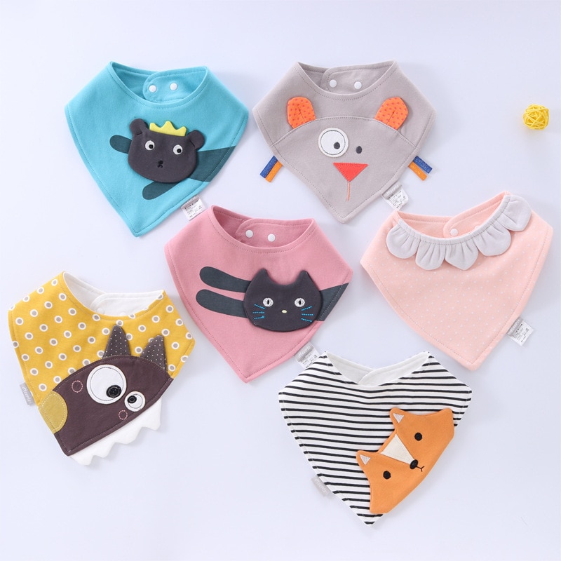 Adorable Newborn Baby Bibs Infnat Boys Girls Organic Cotton Triangle Bib Animal Mouse Cat Owls Toddler Soft Bandana