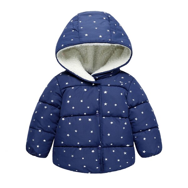 Vinterjacka för flickor parkas overall för barn pojke flicka jackor varma barnkläder stjärnor huvkappor baby ytterkläder: Marinblå / 24m
