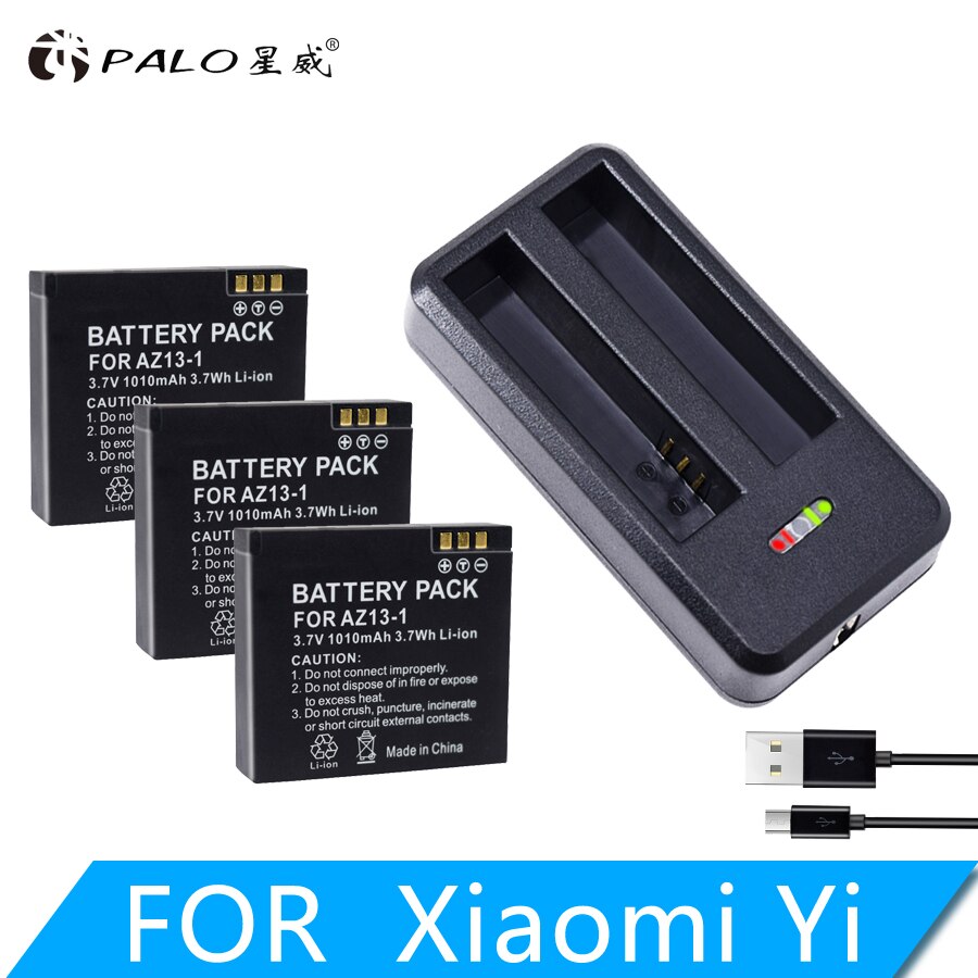 AZ13-1 1010mAh Battery with USB Charger for Xiaomi Yi, Action Camera Spare Battery original action camera battery: 3battery and charger