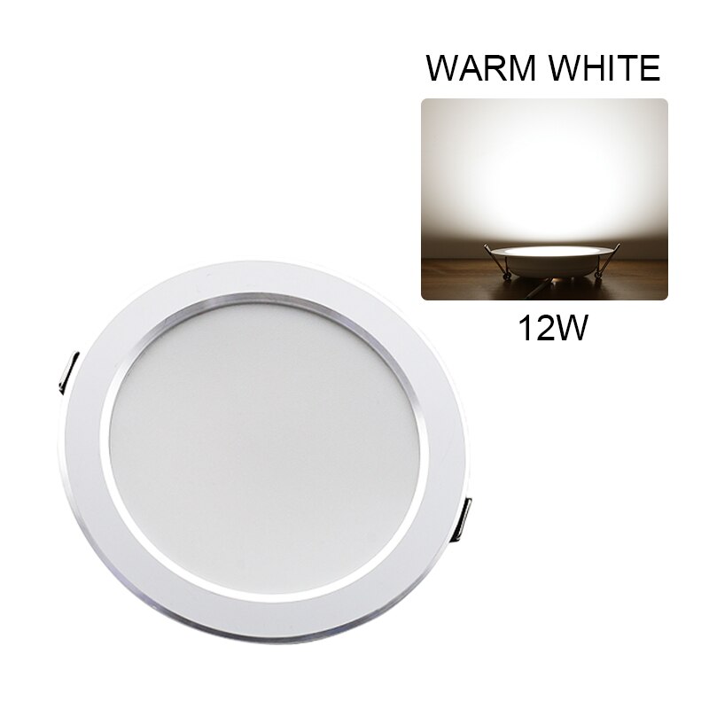 ledet downlight 7w 9w 12w 15w 18w innfelt få øye på ledet lampe 220v flis/hvitt skallhus vanntett downlight: 12w varmhvit / Sølv side