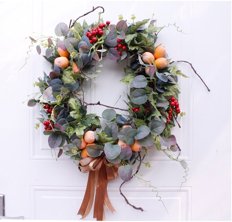 Autumn Harvest Decor Garland Handmade Farmhouse Wreath Fruit Leaves Rustic Decoration Door Wreath Thanksgiving Ornaments: Default Title