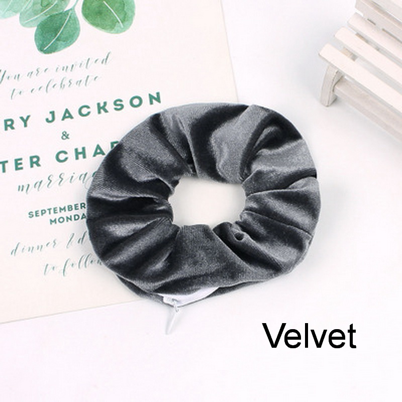 Women Satin Zip Scrunchies Elastic Velvet Hairbands Leopard Crunchy Hair Ties Pocket Scrunchie Holder With Zipper Headwear