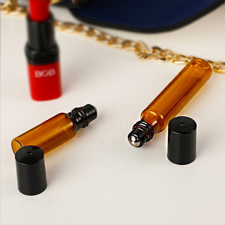Botellas Roll-on de cristal de 5/10ml con bolas de rodillo de acero inoxidable, botellas de aceite esencial, envases cosméticos vacíos, botella rellenable
