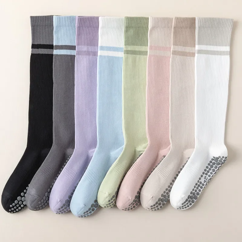 Color Blocked Yoga Calf Socks Anti Slip Pilates Socks Dance Fitness Sports Socks Long Tube Compression Stockings: Clear