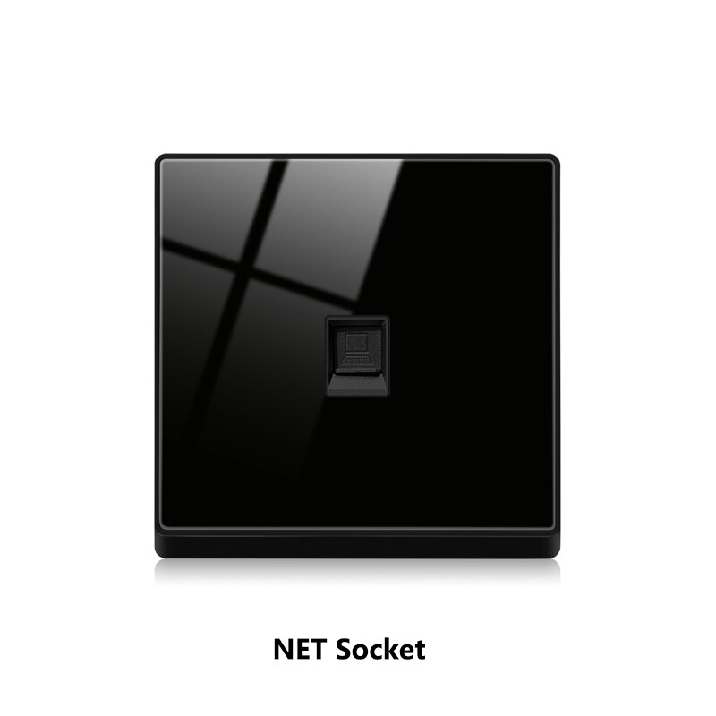 Atlectric Wall Sockets Internet With TV Outlet CAT5 Data Network Dual Computer Black Luxury Glass Panel Phone Socket 86mm*86mm: 1RJ45