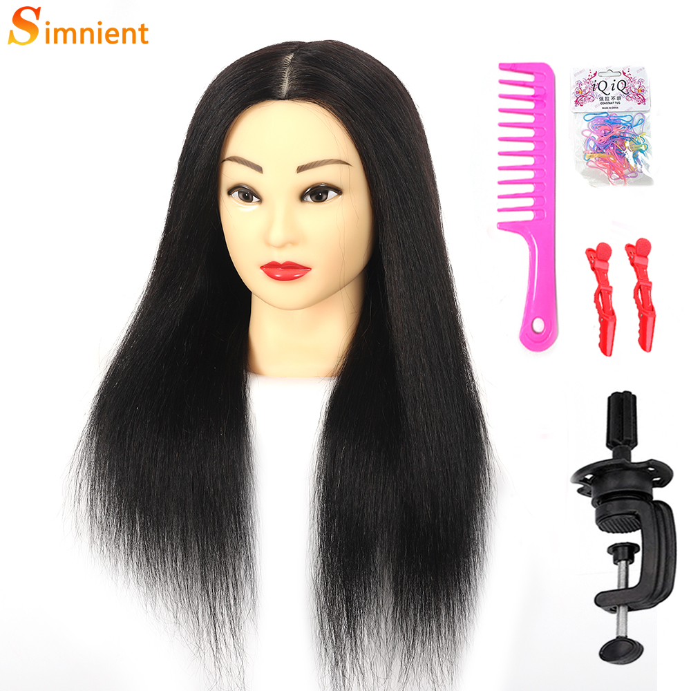 Human Hair Doll Head For Hairstyle Training Head Kit Mannequin Head Styling To Practice Curl Iron: light green