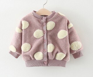 Toddler Baby Girl's Winter Fleece Jacket, Round Dots Buttons Long Sleeve Coat Outerwear: Pink / 70