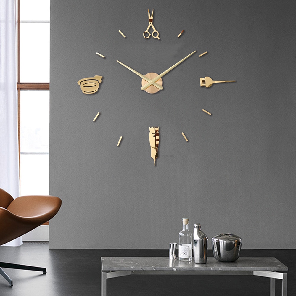 Leuchtende 3D-Wanduhr, große Uhren, modernes , Luminova-Uhrenaufkleber, Spiegel, Friseursalon, Friseur-Haarschnitt