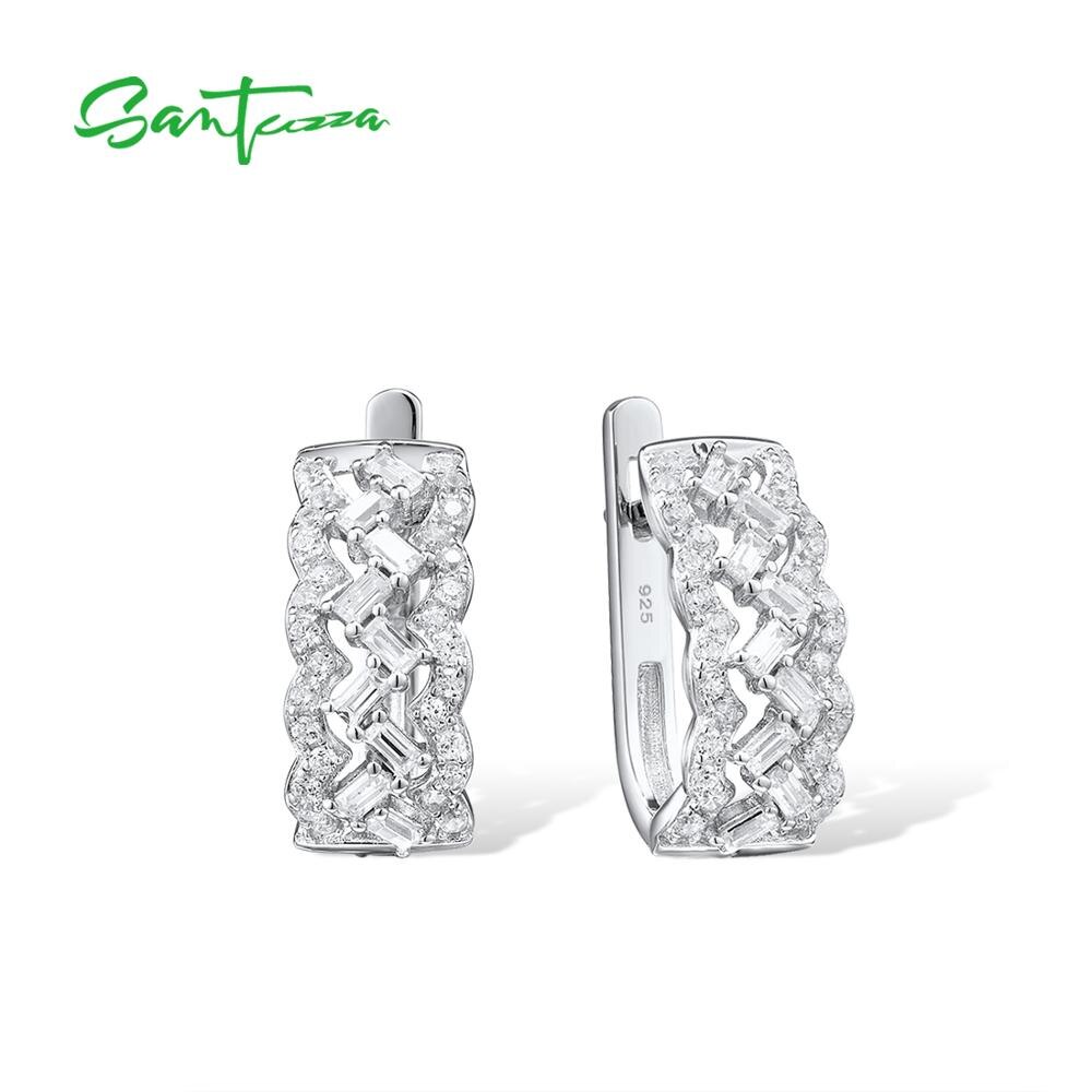 Santuzza Zilveren Oorbellen Voor Vrouwen 925 Sterling Zilver Stud Oorbellen Mousserende Witte Zirconia Brincos Trendy Fine Jewelry