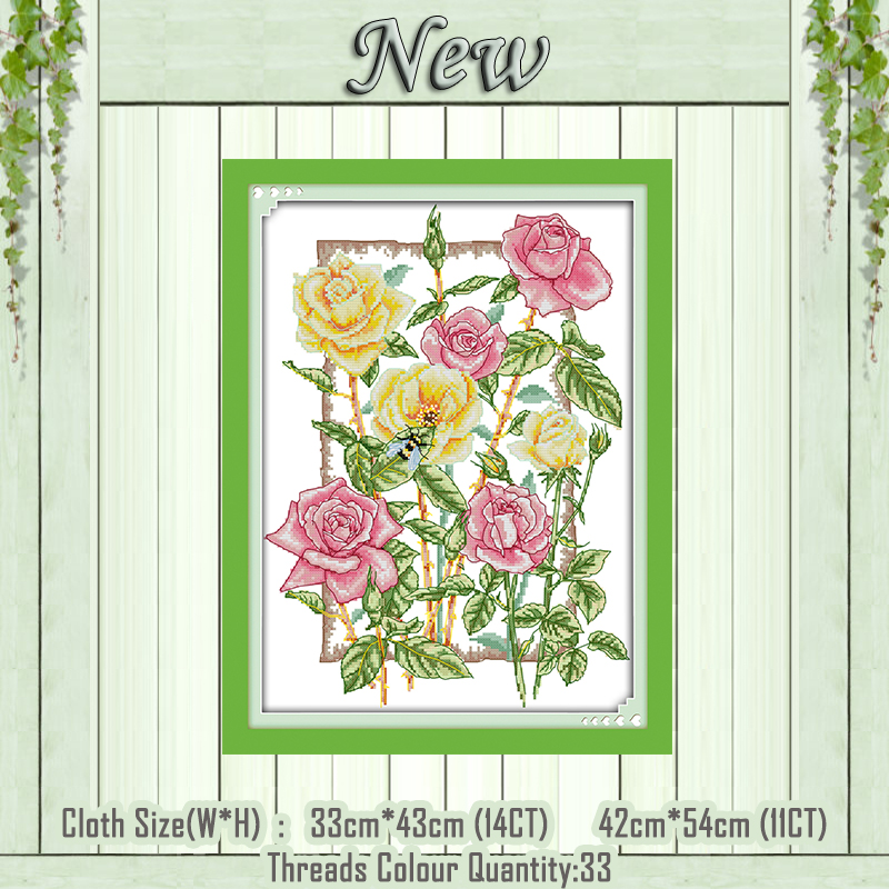 Rose bloemen landschap decor schilderen geteld gedrukt op het doek DMC 11CT 14CT kits DIY Kruissteek borduren handwerken Sets
