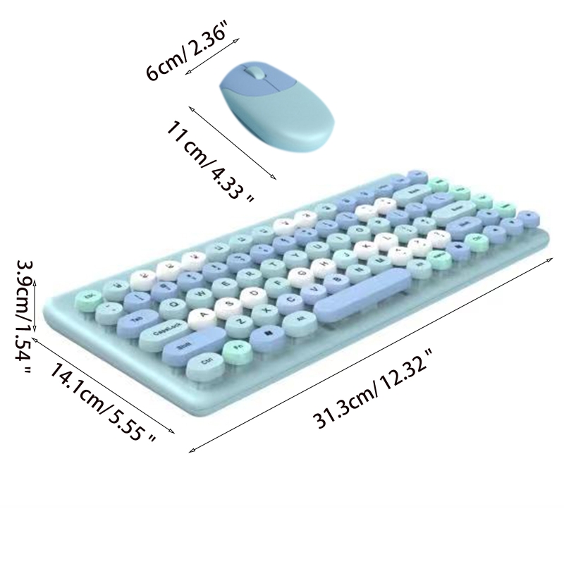Wireless Keyboard Mouse Set Mini 86-Key Retro Round Keycaps Keyboard Ergonomic Compatible with PC Computer Laptop