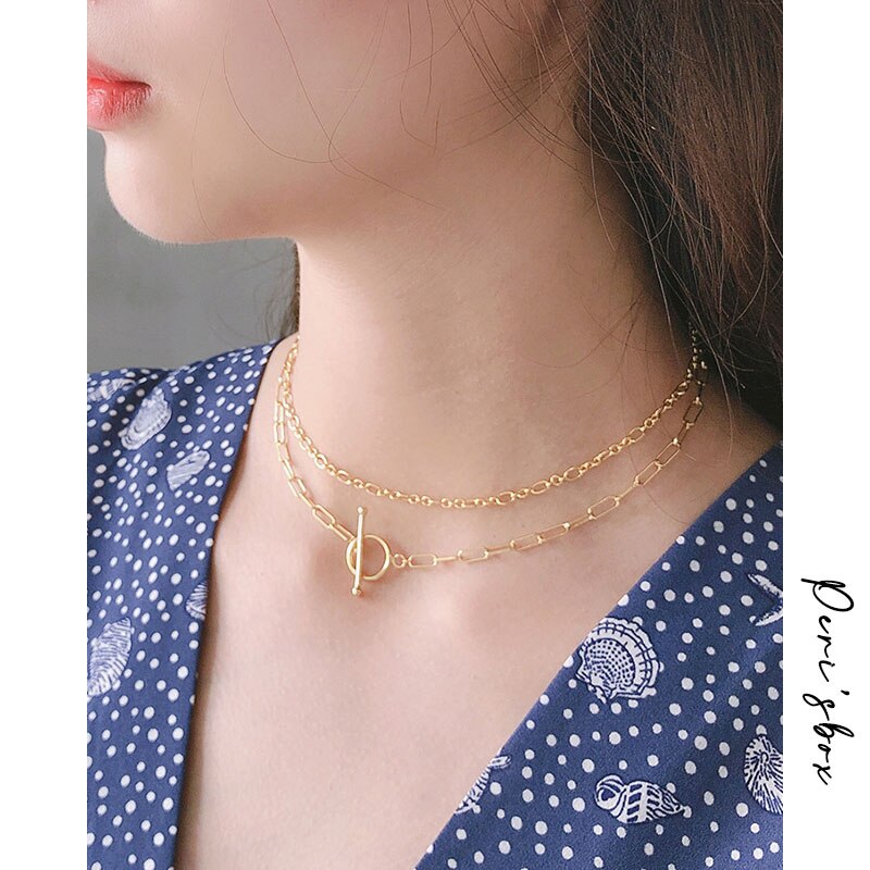 Peri'sbox-collier ras du cou en argent Sterling 925, chaîne à deux couches, collier minimaliste, cercle à couches