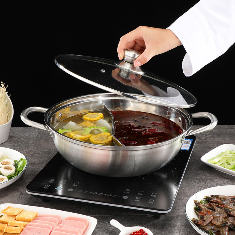 Kitchen Stainless Steel Pot Hotpot Induction Cooker Gas Stove Compatible Pot Home Kitchen Cookware Soup Cooking Pot Twin Divided