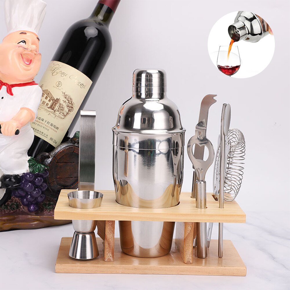 12Pcs/Set Cocktail Shaker Mixer Bartender Kit with Stylish Wooden Stand 750ML Stainless Steel Bartending Kit for Home Bar Party