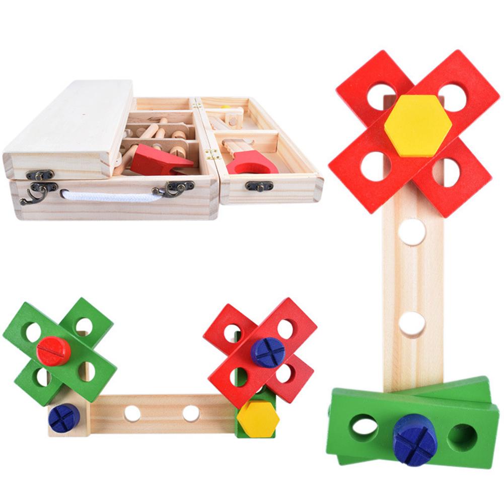 Holz Simulation Kind Wartung Toolbox Mutter Demontage Spielzeug Holz Multifunktionale Toolbox Tragbare Box Bau Spiel